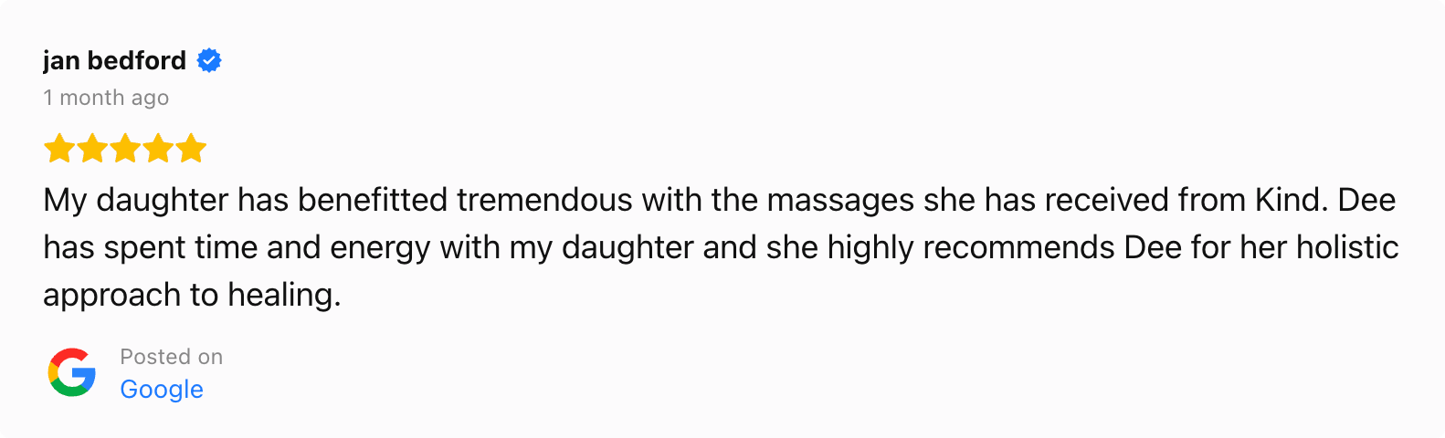 Delia Burke massage 5-star testimonial